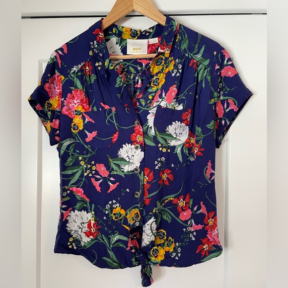 Maeve Tops - Maeve by Anthropologie Floral Tie Front Shirt Size Large